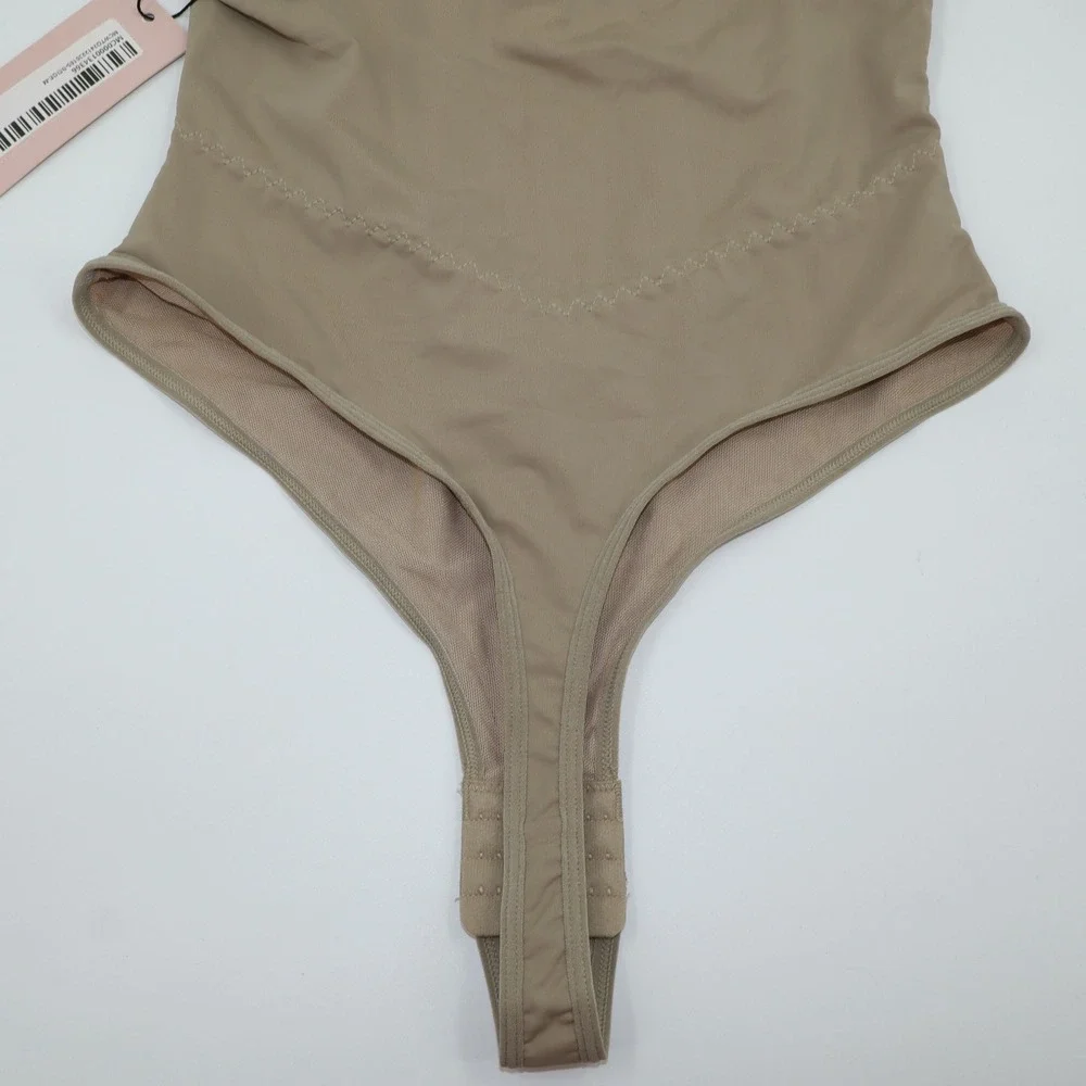 MICAS Nude Corset Mesh Panel‎ Padded Underwire Bodysuit Beige Medium NEW